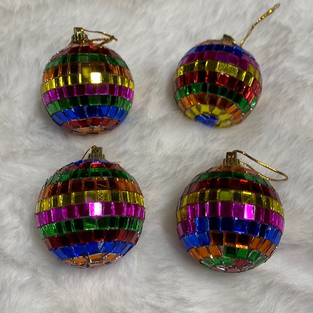 Vintage 12 rainbow mirror ball Christmas ornaments new
